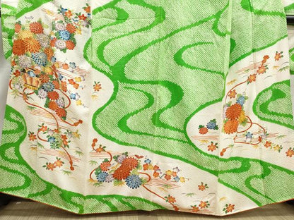 平和屋着物■豪華振袖　駒刺繍　絞り　花籠文　金彩　正絹　逸品　DABK3163qa