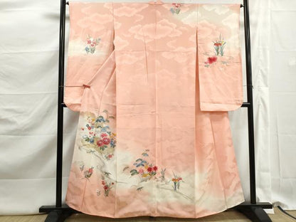 平和屋着物■豪華振袖　総刺繍　流水草花文　暈し染め　金銀糸　正絹　逸品　DABK3167qa