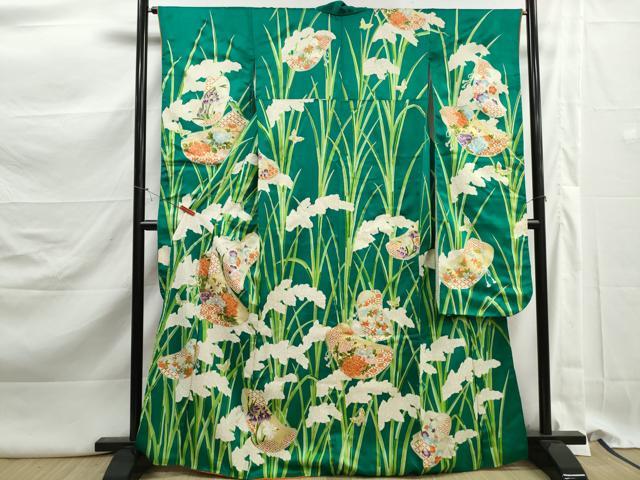 平和屋着物■豪華振袖　駒刺繍　草花文　金彩　正絹　逸品　DABK3175qa