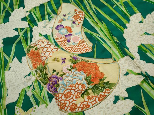 平和屋着物■豪華振袖　駒刺繍　草花文　金彩　正絹　逸品　DABK3175qa