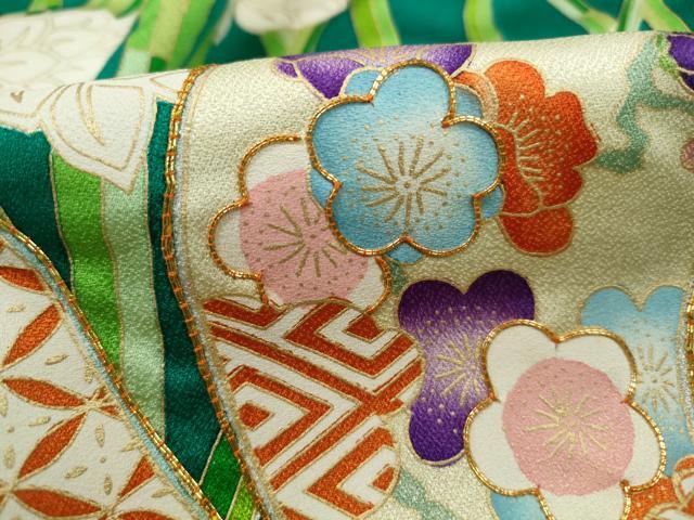 平和屋着物■豪華振袖　駒刺繍　草花文　金彩　正絹　逸品　DABK3175qa