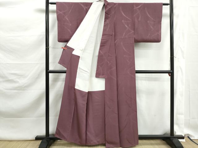 平和屋着物■上質な色無地　鬘帯地紋　蘇芳香色　正絹　逸品　DABK3176qa