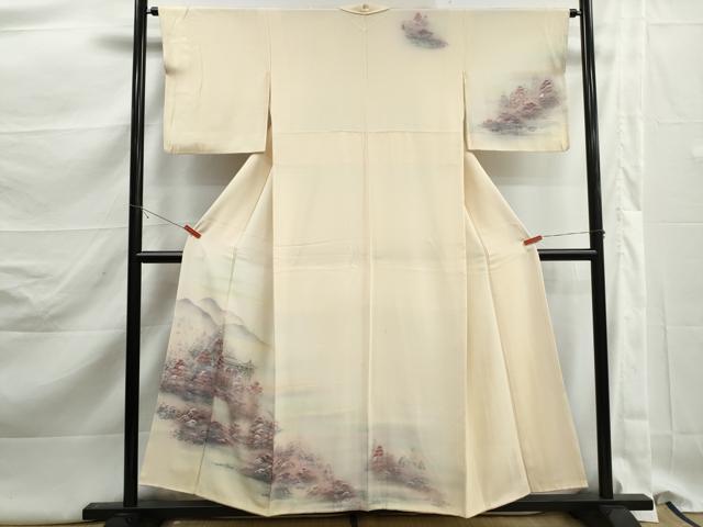 平和屋着物■訪問着　風景樹林文　暈し染め　銀彩　正絹　逸品　DABK3183qa