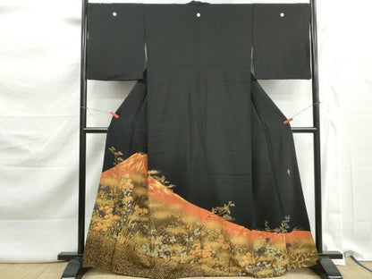 平和屋着物■豪華黒留袖　作家物　風景花文　暈し染め　金彩　正絹　逸品　DABK3185qa