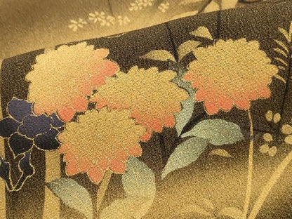 平和屋着物■豪華黒留袖　作家物　風景花文　暈し染め　金彩　正絹　逸品　DABK3185qa