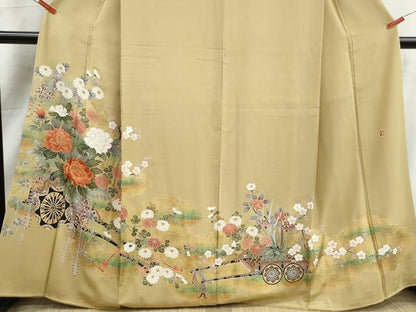 平和屋着物■豪華色留袖　作家物　駒刺繍　花車文　金彩　正絹　逸品　DABK3189qa