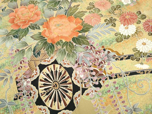 平和屋着物■豪華色留袖　作家物　駒刺繍　花車文　金彩　正絹　逸品　DABK3189qa