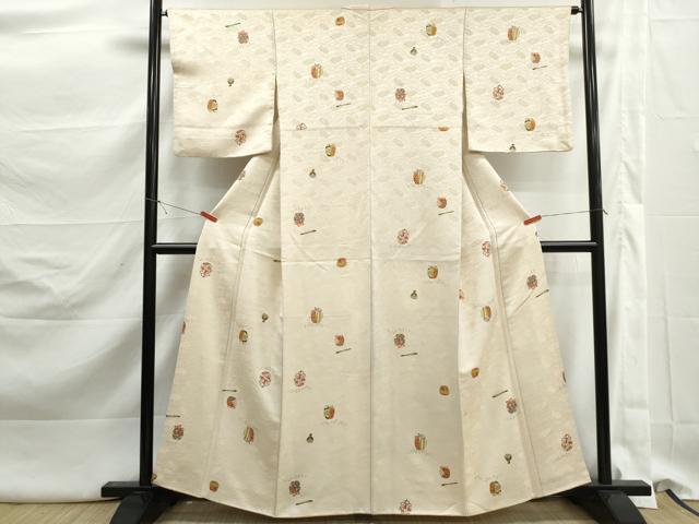 平和屋着物■上質な小紋　仕覆花文　金彩　金通し地　正絹　逸品　DABK3190qa