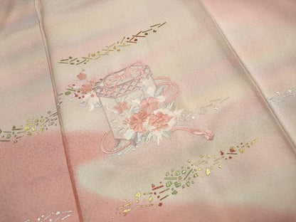 平和屋着物■訪問着　刺繍　貝桶花文　暈し染め　金銀彩　正絹　逸品　DABK3193qa