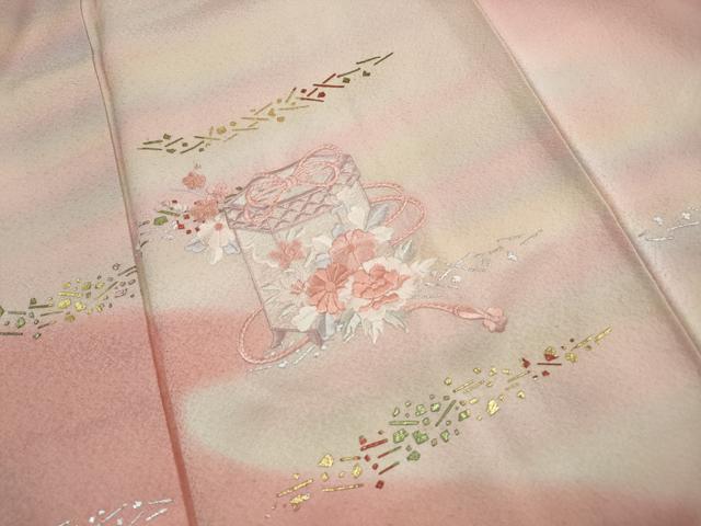 平和屋着物■訪問着　刺繍　貝桶花文　暈し染め　金銀彩　正絹　逸品　DABK3193qa