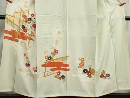 平和屋着物■訪問着　駒刺繍　エ霞花文　暈し染め　金彩　正絹　逸品　DABK3212qa