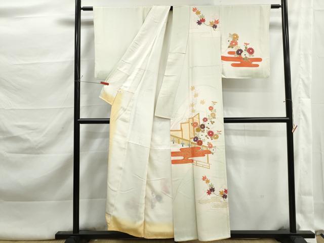 平和屋着物■訪問着　駒刺繍　エ霞花文　暈し染め　金彩　正絹　逸品　DABK3212qa
