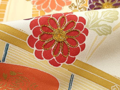 平和屋着物■訪問着　駒刺繍　エ霞花文　暈し染め　金彩　正絹　逸品　DABK3212qa