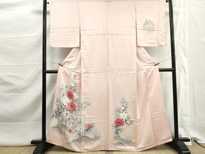 平和屋着物■訪問着　花鳥文　牡丹　暈し染め　正絹　逸品　DABK3213qa