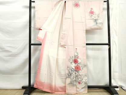 平和屋着物■訪問着　花鳥文　牡丹　暈し染め　正絹　逸品　DABK3213qa