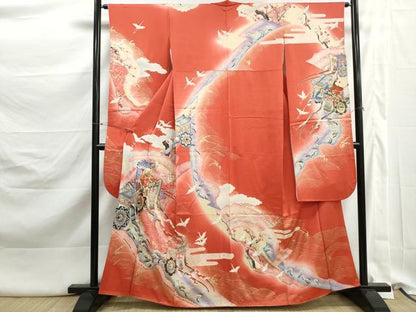 平和屋着物■豪華振袖　駒刺繍　御所車花文　暈し染め　金彩　正絹　逸品　DABK3215qa