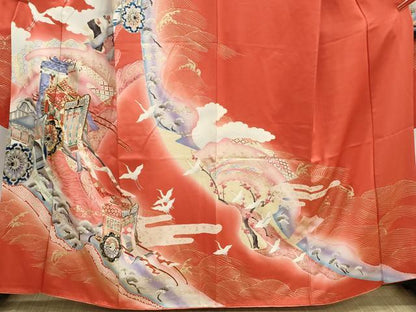 平和屋着物■豪華振袖　駒刺繍　御所車花文　暈し染め　金彩　正絹　逸品　DABK3215qa