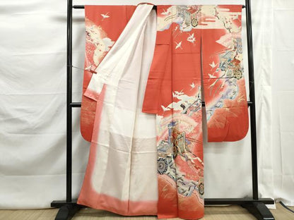 平和屋着物■豪華振袖　駒刺繍　御所車花文　暈し染め　金彩　正絹　逸品　DABK3215qa