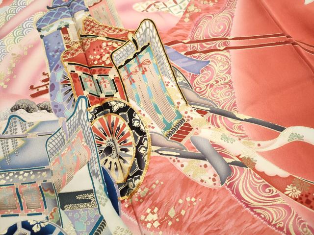 平和屋着物■豪華振袖　駒刺繍　御所車花文　暈し染め　金彩　正絹　逸品　DABK3215qa