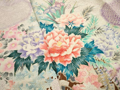 平和屋着物■豪華振袖　駒刺繍　絞り　花車文　牡丹　金彩　正絹　逸品　DABK3218qa
