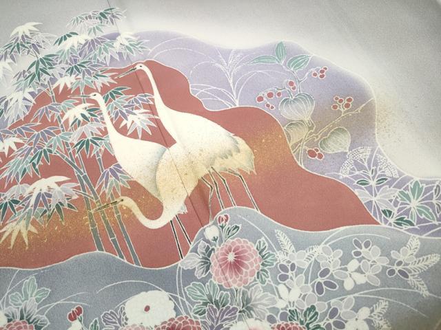 平和屋着物■上質な小紋　道長風景花文　白鷺　暈し染め　金彩　正絹　逸品　DABK3229qa