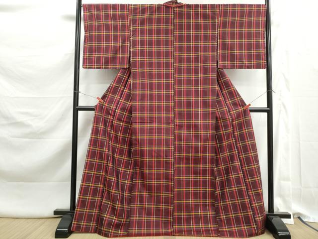 平和屋着物■上質な紬　格子文　正絹　逸品　DABK3232qa