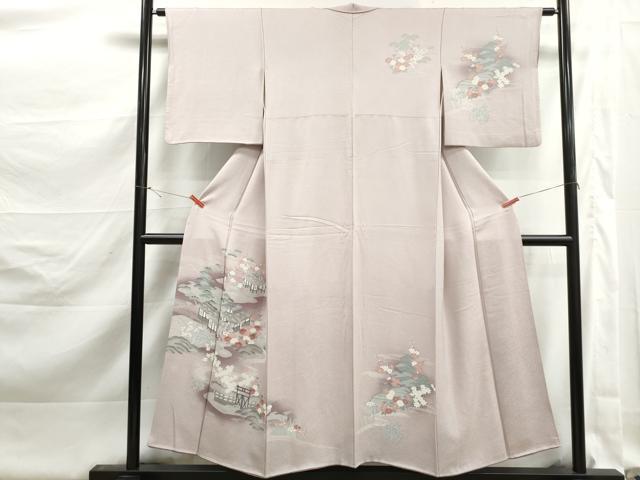 平和屋着物■訪問着　友禅　風景花文　松竹梅　暈し染め　正絹　逸品　DABK3234qa