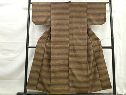 平和屋着物■上質な紬　ふくれ織　横段文　正絹　逸品　DABK3237qa