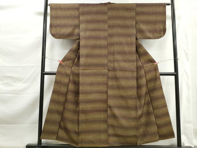 平和屋着物■上質な紬　ふくれ織　横段文　正絹　逸品　DABK3237qa