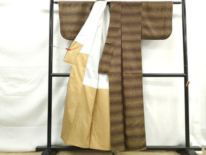 平和屋着物■上質な紬　ふくれ織　横段文　正絹　逸品　DABK3237qa