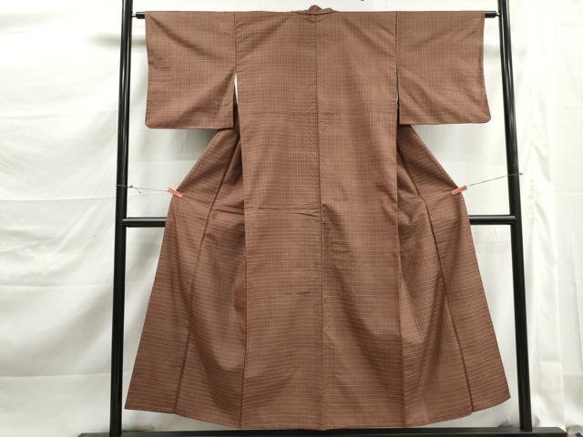 平和屋着物■上質な紬　格子文　正絹　逸品　DABK3238qa