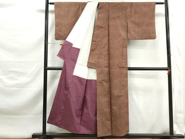 平和屋着物■上質な紬　格子文　正絹　逸品　DABK3238qa