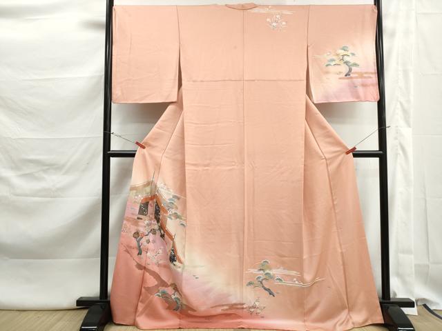 平和屋着物■訪問着　風景花文　松竹梅　暈し染め　金銀彩　正絹　逸品　DABK3240qa