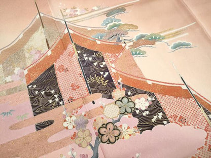 平和屋着物■訪問着　風景花文　松竹梅　暈し染め　金銀彩　正絹　逸品　DABK3240qa
