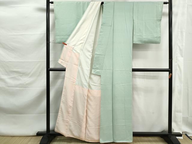 平和屋着物■上質な色無地　鹿の子地紋　薄萌葱色　正絹　逸品　DABK3241qa