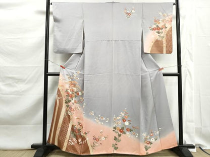 平和屋着物■訪問着　貝桶花文　暈し染め　金彩　正絹　逸品　DABK3242qa