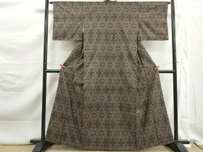 平和屋着物■本場大島紬　7マルキ　幾何学間道　小田急百貨店扱い　正絹　逸品　DABK3248qa