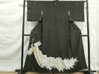 平和屋着物■豪華黒留袖　刺繍　孔雀文　金銀彩　正絹　逸品　DABK3251qa