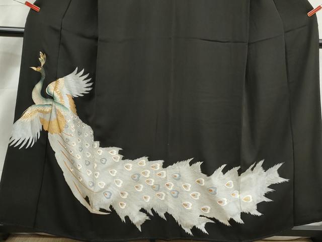 平和屋着物■豪華黒留袖　刺繍　孔雀文　金銀彩　正絹　逸品　DABK3251qa