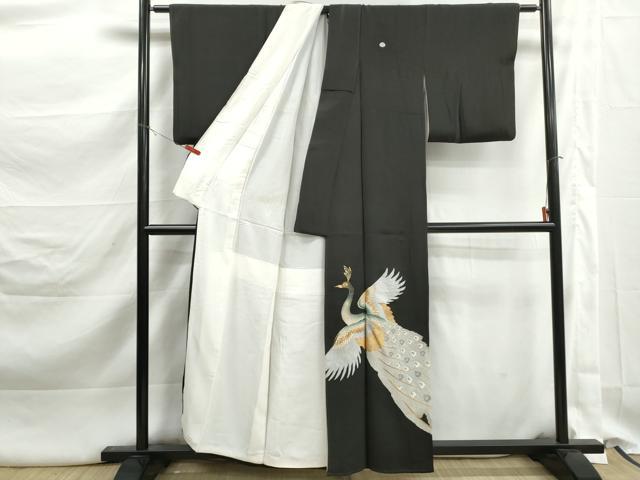 平和屋着物■豪華黒留袖　刺繍　孔雀文　金銀彩　正絹　逸品　DABK3251qa