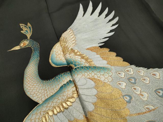 平和屋着物■豪華黒留袖　刺繍　孔雀文　金銀彩　正絹　逸品　DABK3251qa