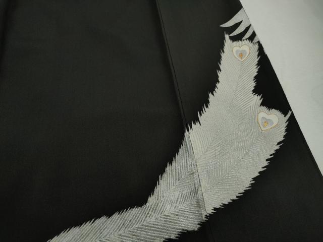 平和屋着物■豪華黒留袖　刺繍　孔雀文　金銀彩　正絹　逸品　DABK3251qa
