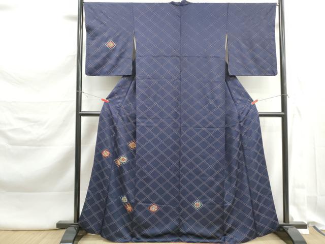 平和屋着物■訪問着　総刺繍　格子花文　金彩　正絹　逸品　DABK3252qa
