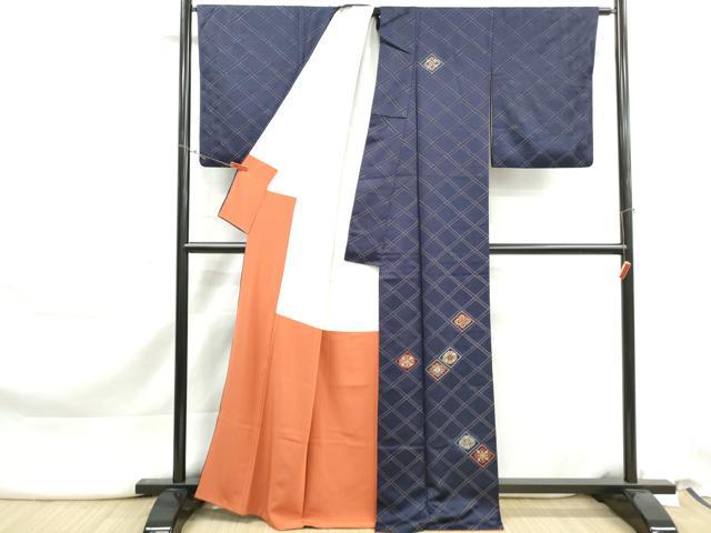 平和屋着物■訪問着　総刺繍　格子花文　金彩　正絹　逸品　DABK3252qa