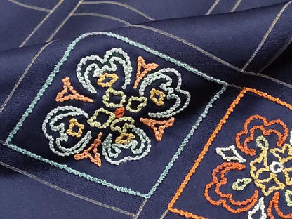 平和屋着物■訪問着　総刺繍　格子花文　金彩　正絹　逸品　DABK3252qa