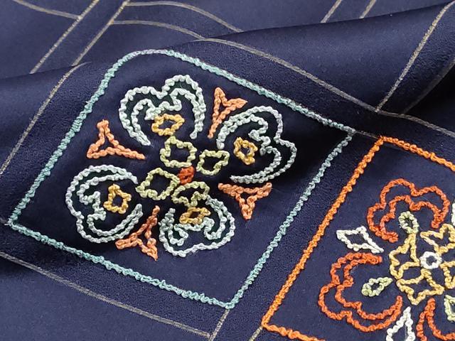 平和屋着物■訪問着　総刺繍　格子花文　金彩　正絹　逸品　DABK3252qa