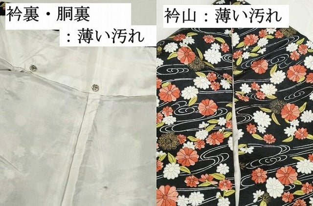 平和屋着物■上質な小紋　流水花文　黒地　金彩　正絹　逸品　DABK3258qa