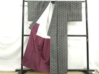 平和屋着物■上質な紬　麻の葉文　正絹　逸品　DABK3268qa