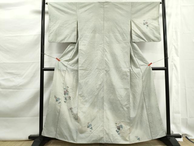 平和屋着物■訪問着　紬地　手描き　草花文　暈し染め　金彩　正絹　逸品　DABK3271qa