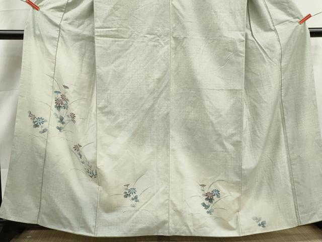 平和屋着物■訪問着　紬地　手描き　草花文　暈し染め　金彩　正絹　逸品　DABK3271qa